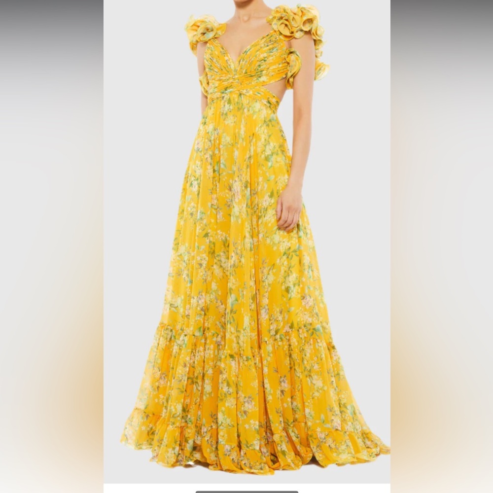 chiffon maxi dress with cut-out sides and back, lace-up open back.